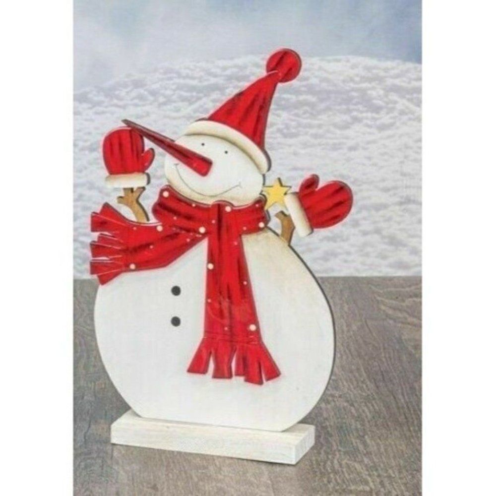 Snowman Wooden Standing High Gloss Enamel Finish Christmas Decor